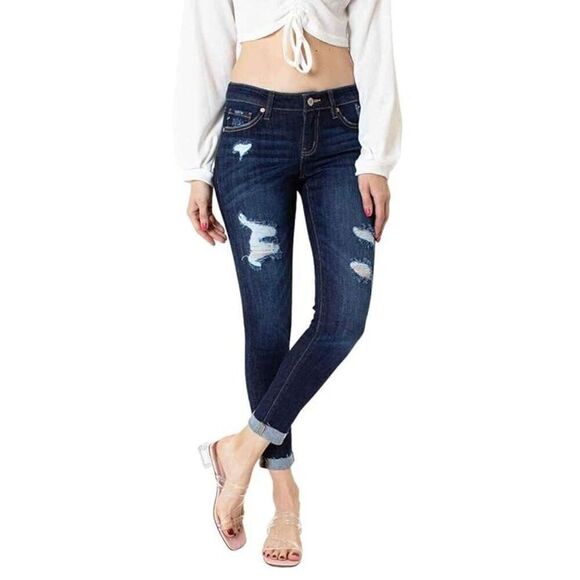 KanCan Los Angeles Mid Rise Ankle Skinny Jeans Distressed Women's Blue Size 3/25 - Picture 2 of 8